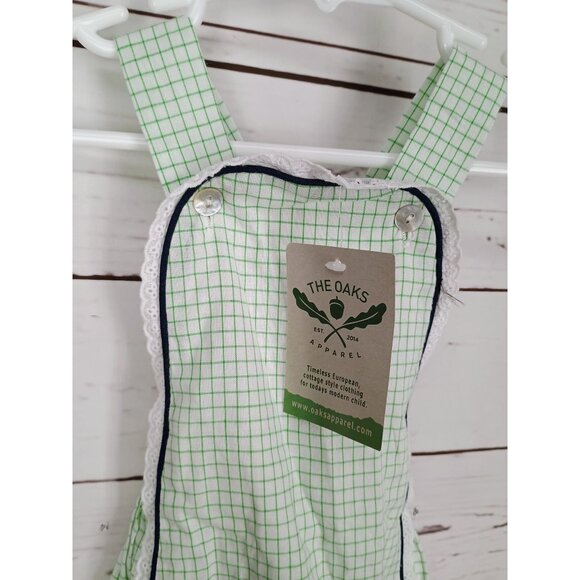 Green Checkered Baby Romper With Lace Trim By The Oaks Apparel Size 9 Months - Picture 4 of 7